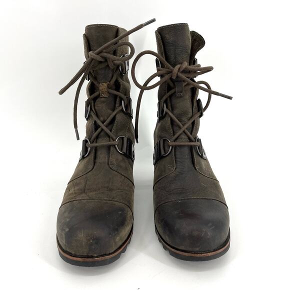 Sorel Women’s 9.5 Brown Leather Joan of Arctic Wedge Heel‎ Lace up Ankle boots - Picture 2 of 8